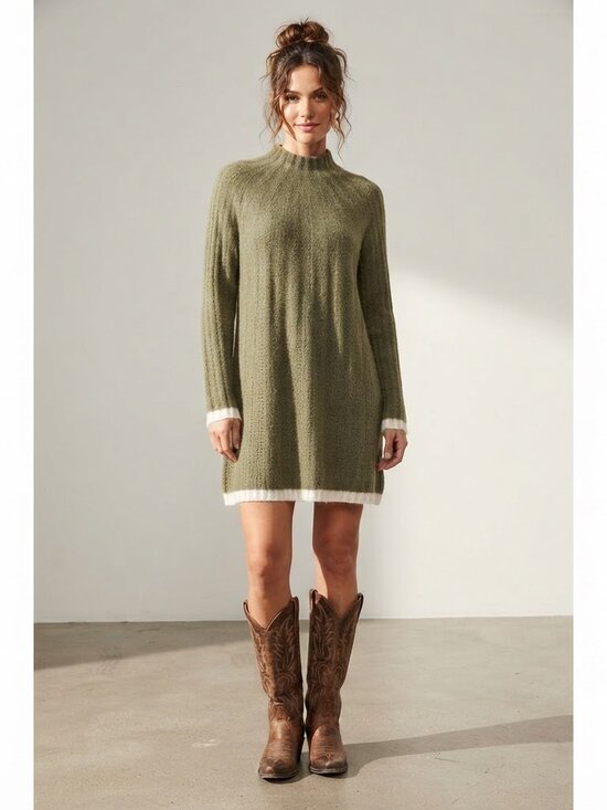 Anthropologie Dresses & Skirts - Anthropologie Arsenau Olive Green Ribbed Mock-Neck Sweater Dress